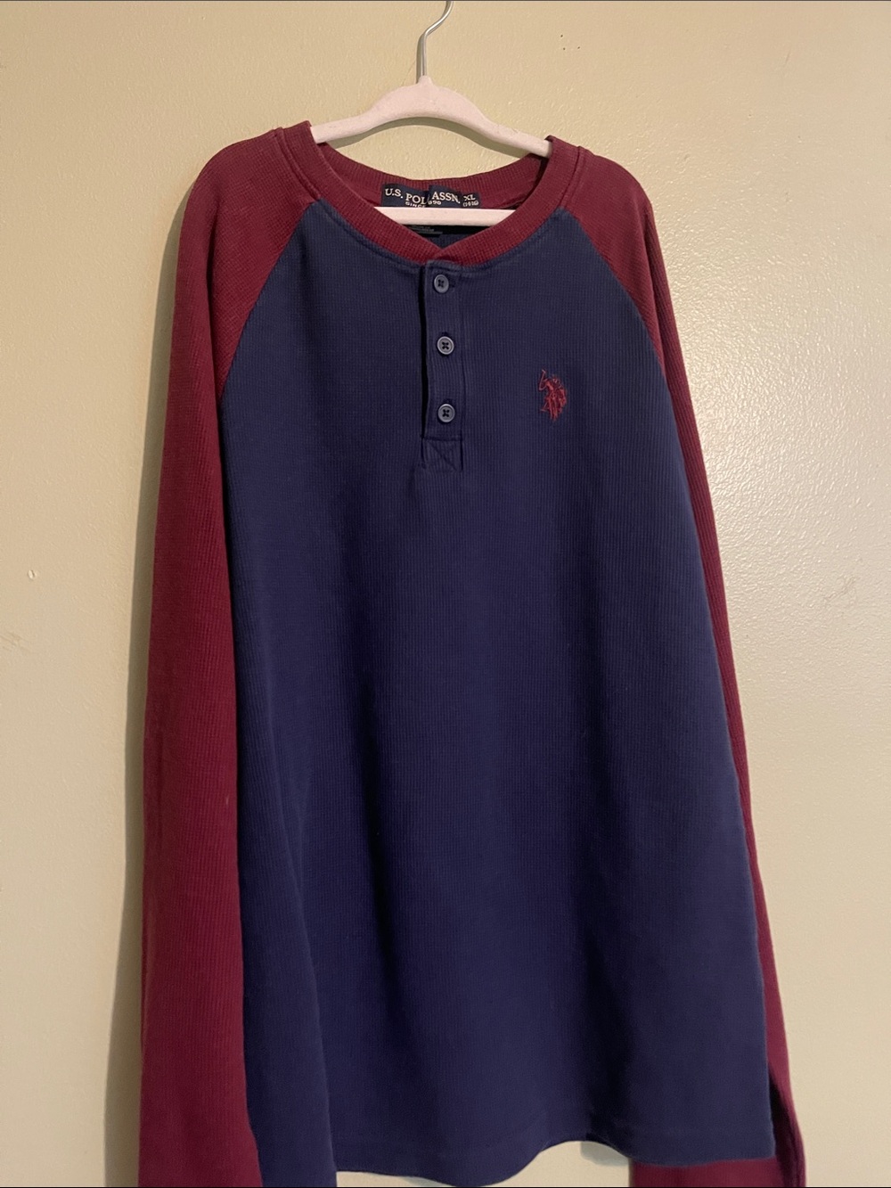 U.S. Polo Assn. Navy Body with Burgundy Raglan Long-Sleeve Henley